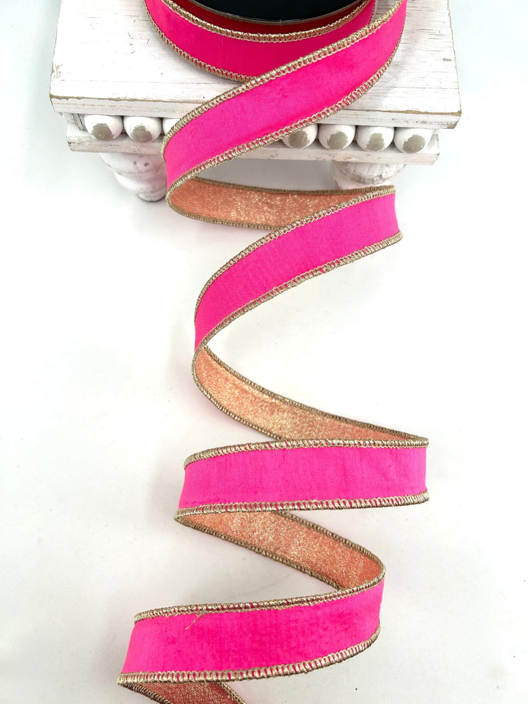 Pink & Gold Dupioni Wired Ribbon - 1" - Greenery MarketRibbon208174