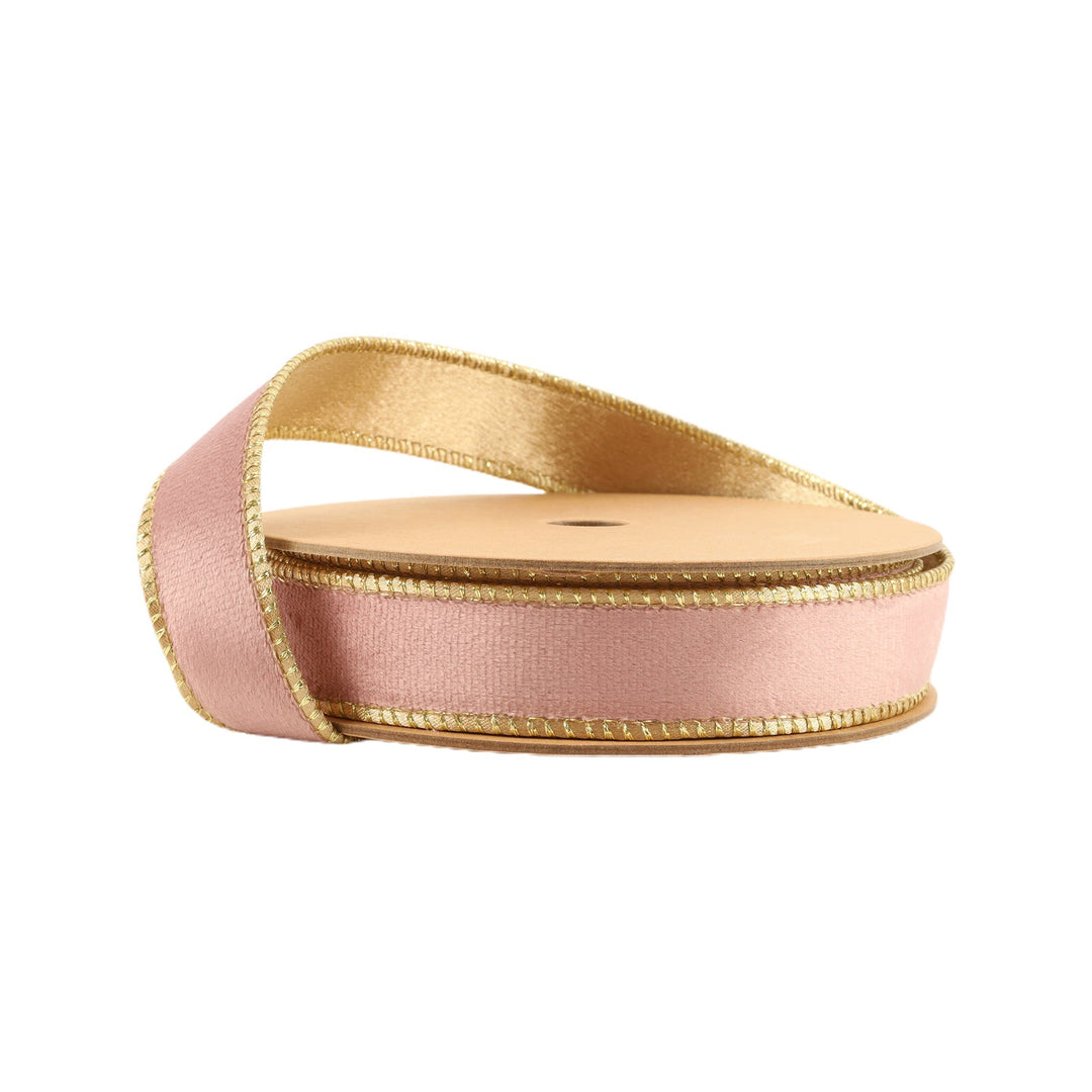 Pink & Gold Reversible Classic Velvet Wired Ribbon - 1" - Greenery Market7115W - 158 - 25E