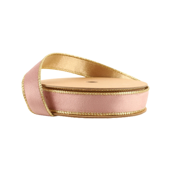Pink & Gold Reversible Classic Velvet Wired Ribbon - 1" - Greenery Market7115W - 158 - 25E