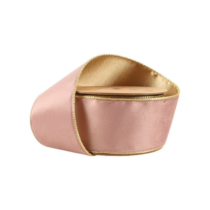 Pink & Gold Reversible Classic Velvet Wired Ribbon - 2.5" - Greenery Market7115W - 158 - 63E
