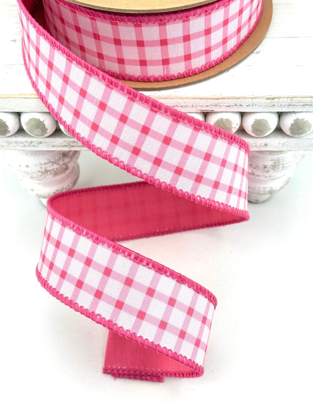 Pink Gridlines Backing Dupioni Wired Ribbon - 1.5" - Greenery MarketWired Ribbon9225W-238-38E