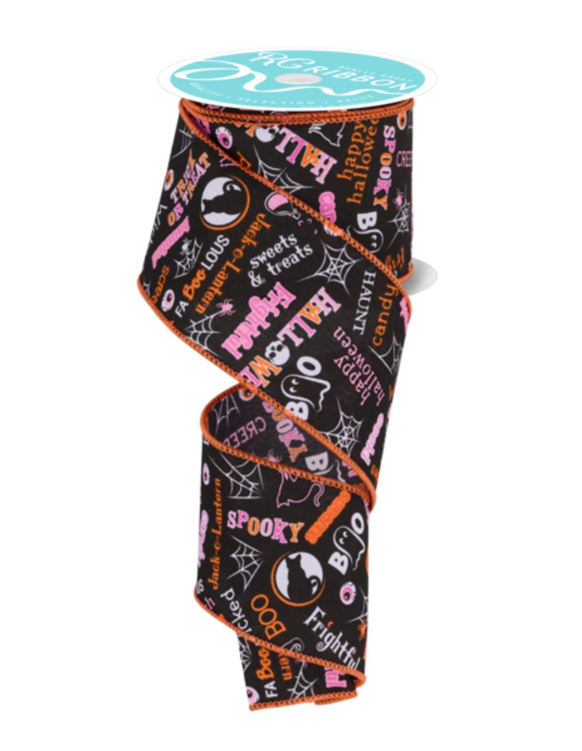 Pink halloween wording 2.5” wired ribbon - Greenery Market