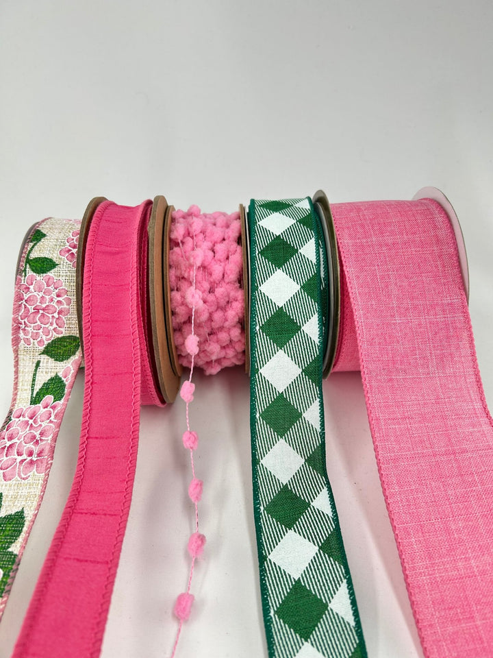 Pink Hydrangea bow bundle x 5 wired ribbons - Greenery MarketWired ribbon