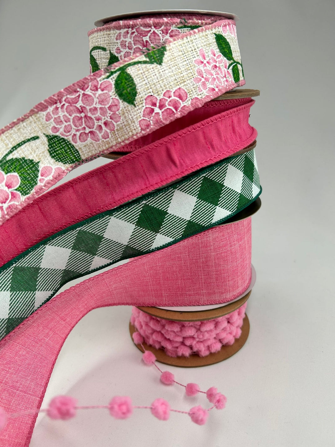 Pink Hydrangea bow bundle x 5 wired ribbons - Greenery MarketWired ribbon