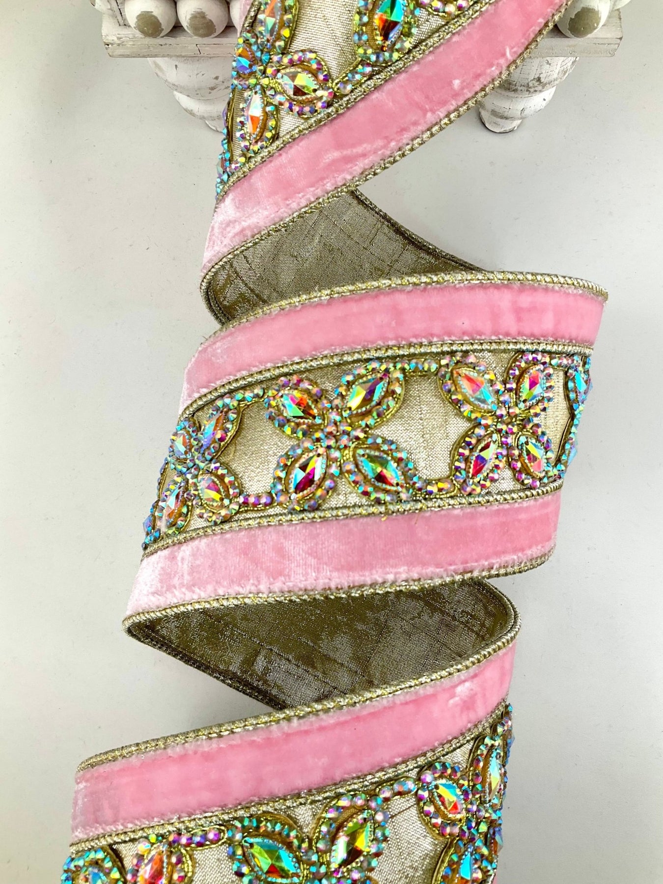 Pink Ribbon Flutters Pink Iridescent Butterfly Baby Farrisilk Wired Ribbon - 3.5