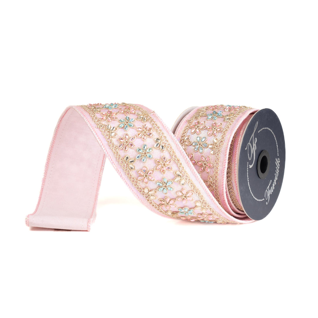 Pink Iridescent Daisies Light Farrisilk Wired Ribbon - 2.5" - Greenery MarketRK870-14