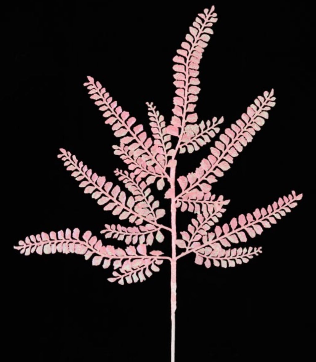 Pink iridescent glittered fern spray - Greenery MarketXS236522