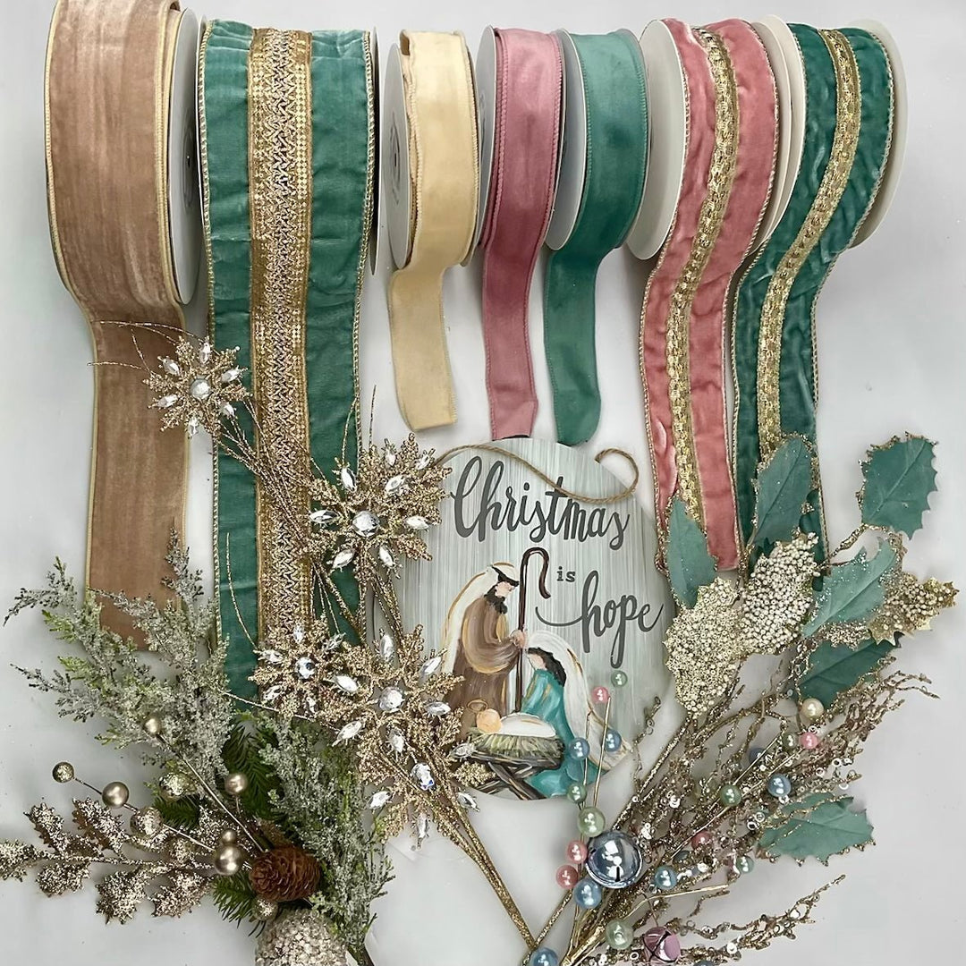 Droopy Ribbon Pink Mauve, soft velvet 1.5” ribbon - 20 yards - Greenery Market