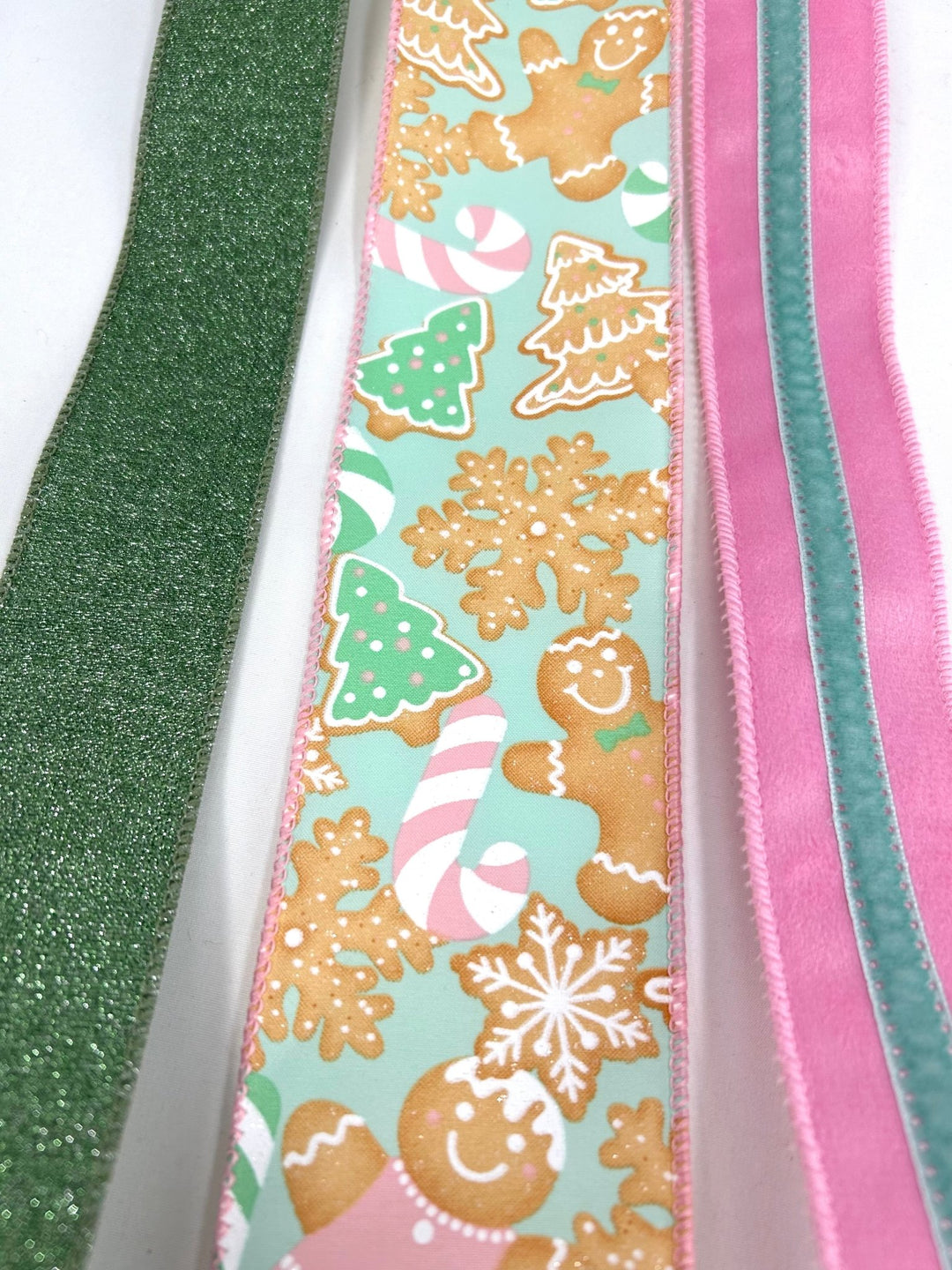 Pink Mint Gingerbread Bow Bundle x 3 Wired Ribbons - Greenery MarketRibbons & TrimMintGingerX3
