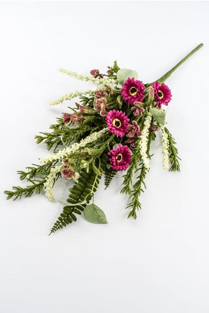 Pink Mixed Daisy And Mossy Fern Bush - 19" - Greenery Market65422-PK