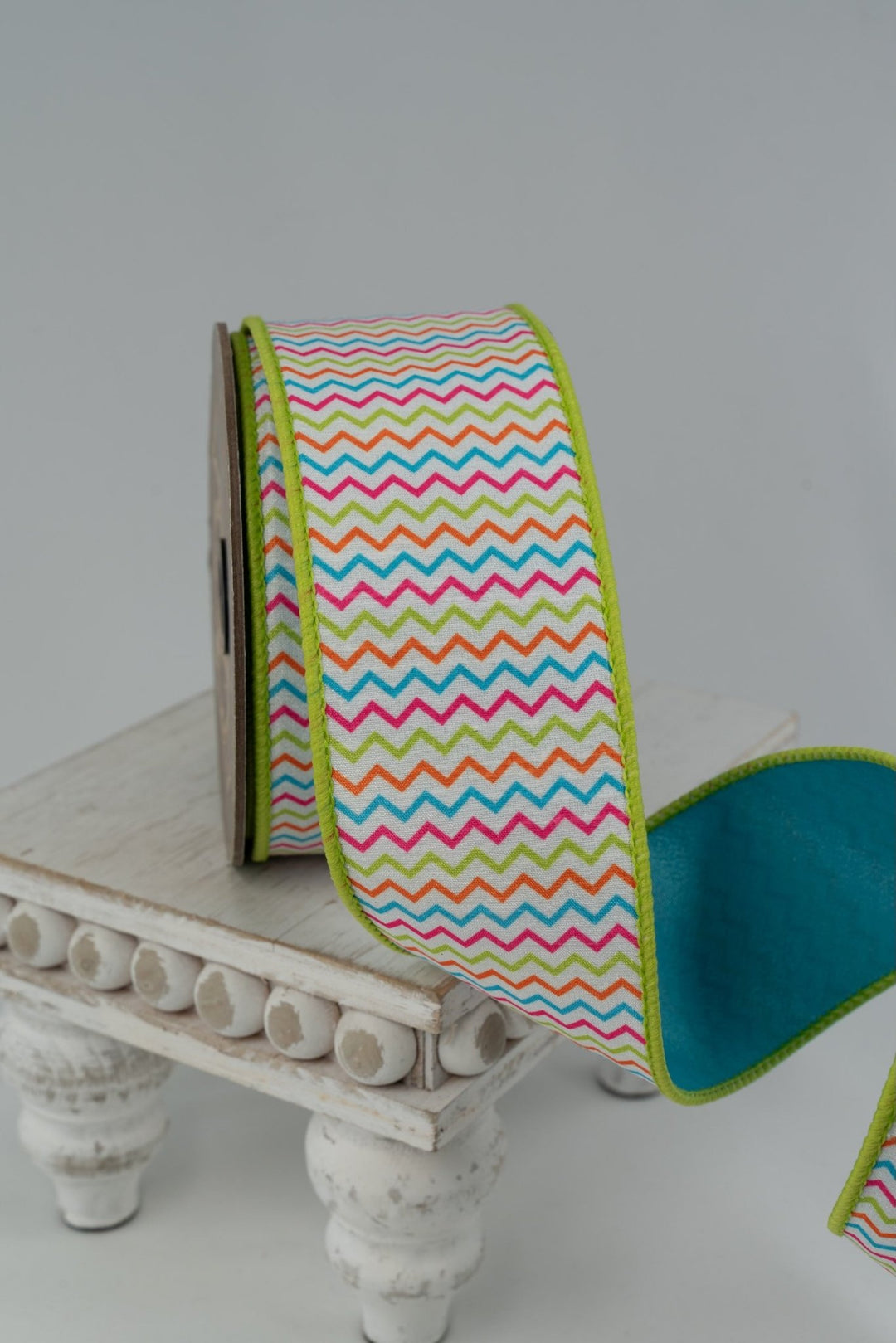 Pink, Orange, Teal, & Lime Colorful Chevron Pattern Dupion Wired Ribbon - 2.5" - Greenery MarketWired ribbon05-1570