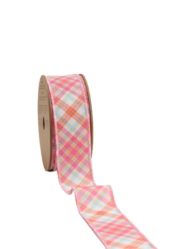 Pink plaid wired ribbon, 1.5" - Greenery Marketwired ribbon9330W - 175 - 38E
