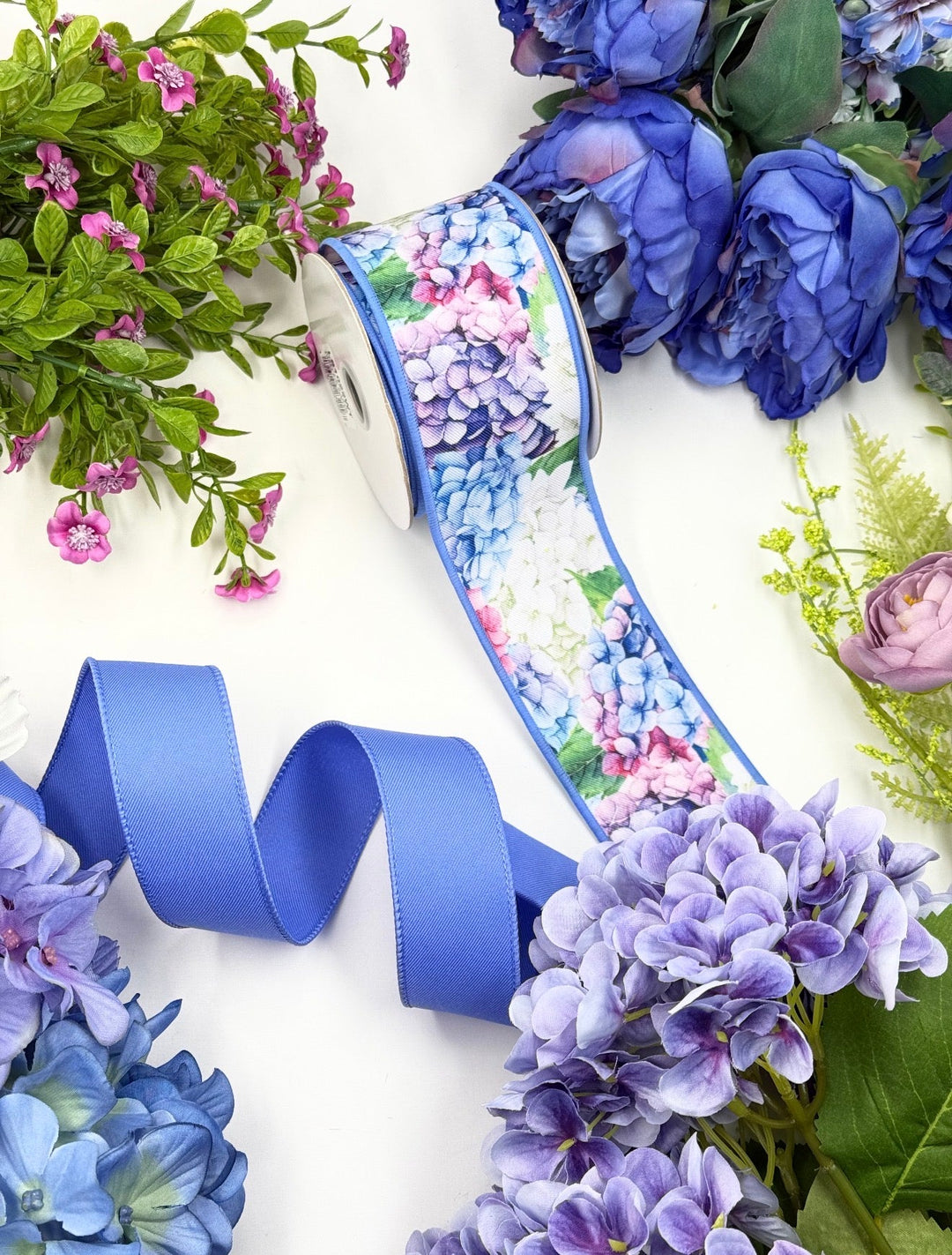 Pink, Purple, & Blue Hydrangea Ribbon - 2.5" - Greenery MarketWired RibbonLS1022WT