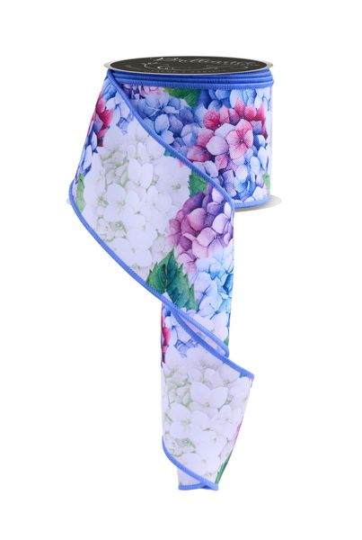 Pink, Purple, & Blue Hydrangea Ribbon - 2.5" - Greenery MarketWired RibbonLS1022WT
