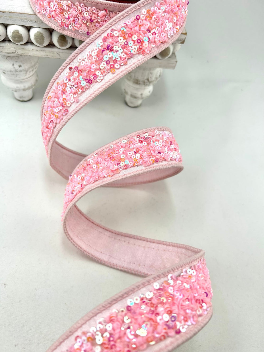 Pink Sequins Sparkles Light Farrisilk Wired Ribbon - 1" - Greenery MarketRibbons & TrimRK798-14