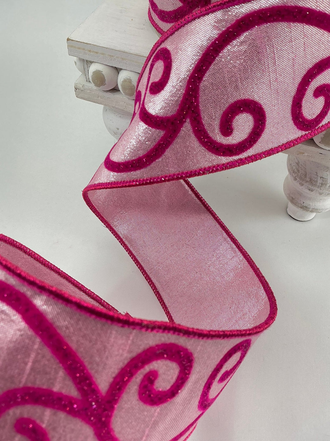 Pink Swirl Ribbons Pink and red swirls 2.5” farrisilk wired ribbon - Greenery Market