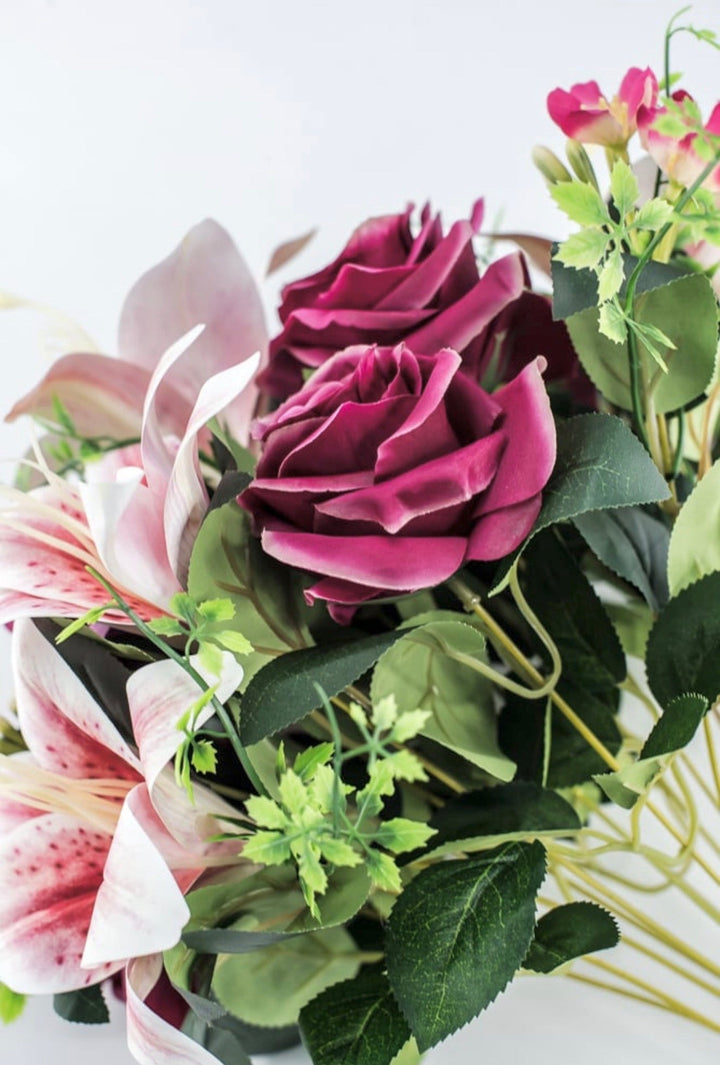 Pink Tiger Lily And Rose Flower Bush - Greenery MarketArtificial Flora85020-FU