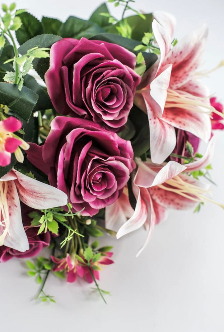 Pink Tiger Lily And Rose Flower Bush - Greenery MarketArtificial Flora85020-FU