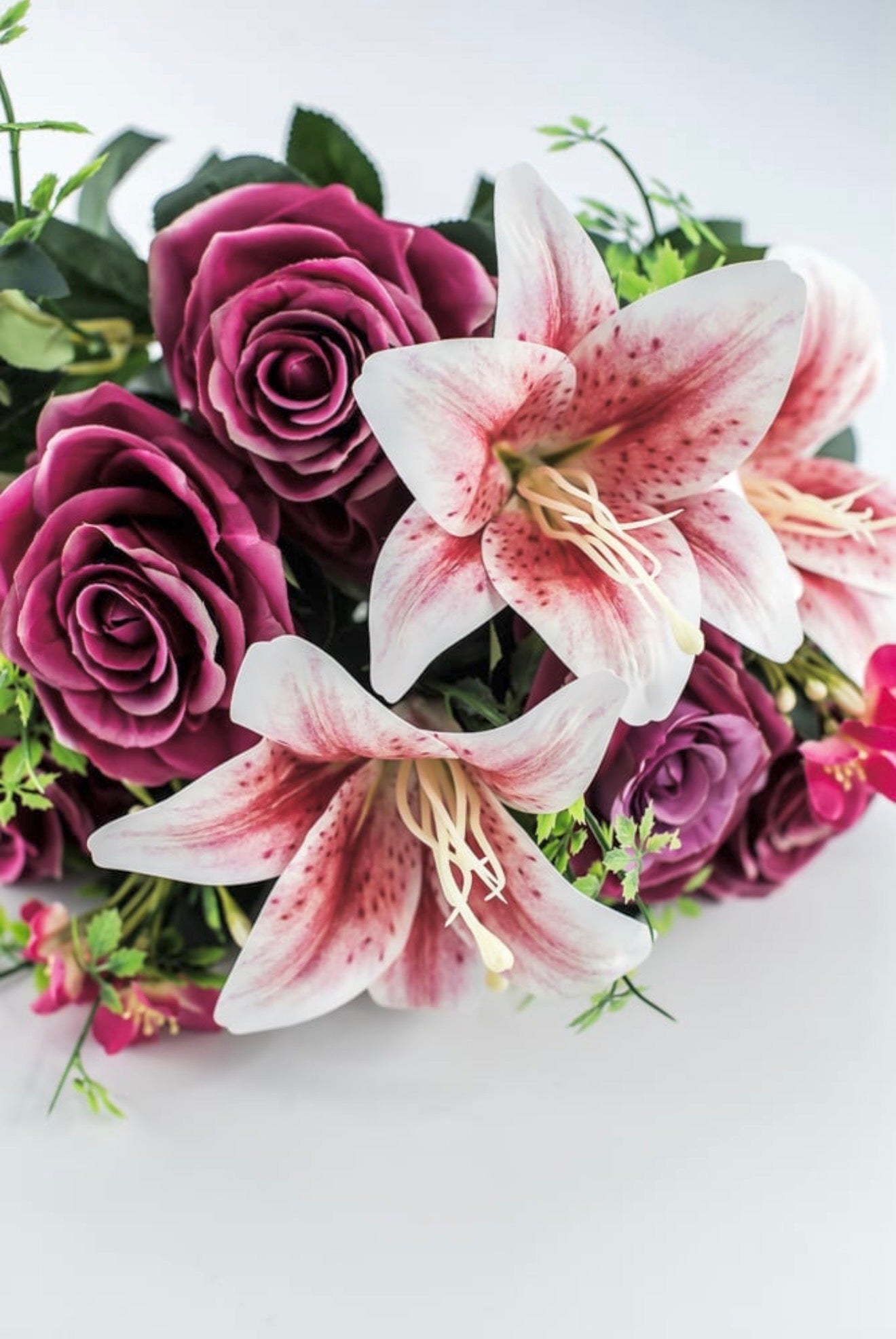 Pink Tiger Lily And Rose Flower Bush - Greenery Market