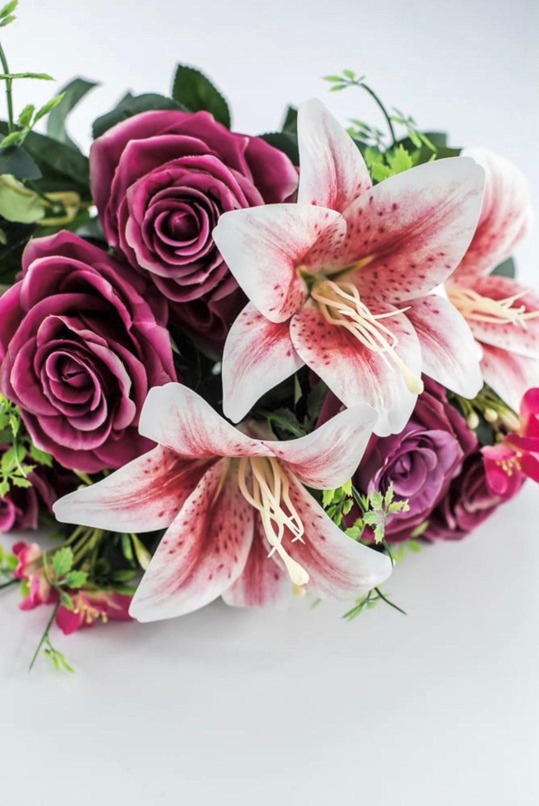 Pink Tiger Lily And Rose Flower Bush - Greenery MarketArtificial Flora85020-FU