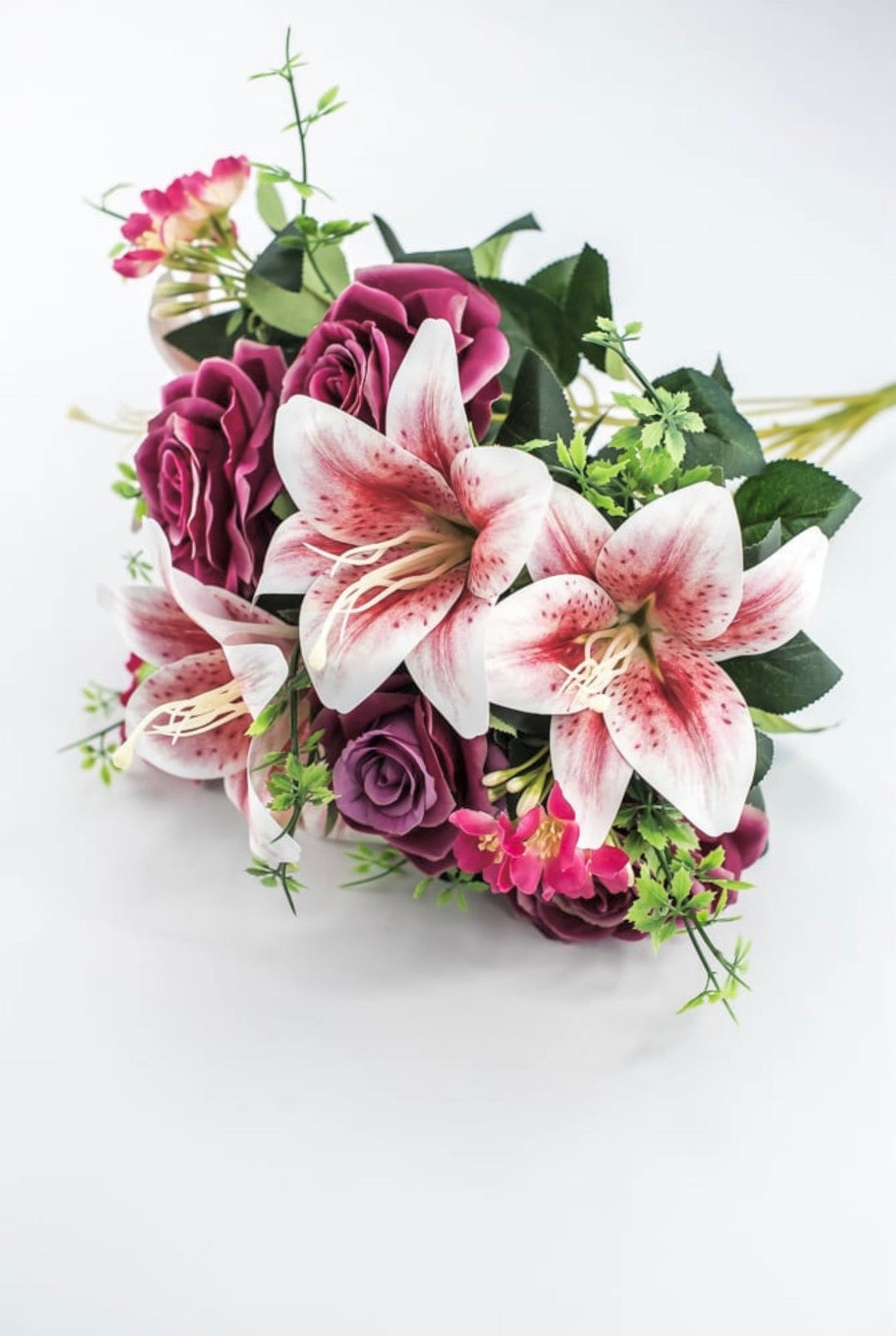 Pink Tiger Lily And Rose Flower Bush - Greenery MarketArtificial Flora85020-FU