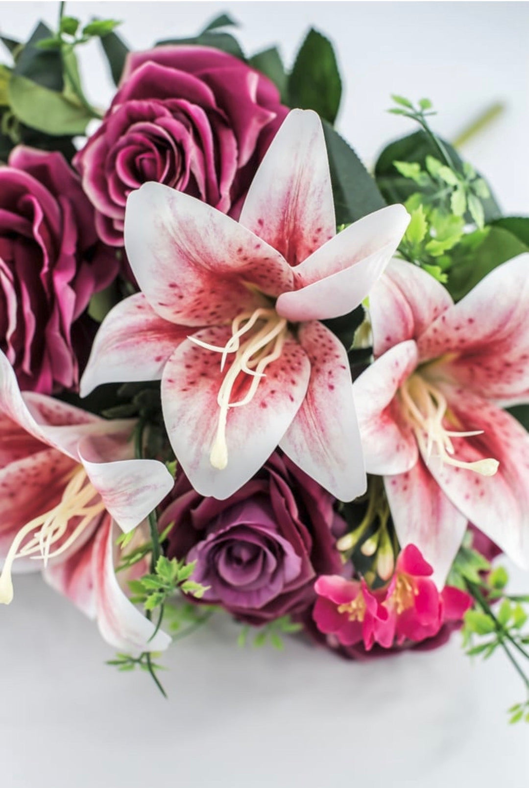 Pink Tiger Lily And Rose Flower Bush - Greenery MarketArtificial Flora85020-FU