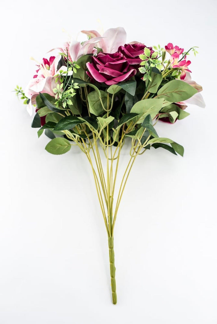 Pink Tiger Lily And Rose Flower Bush - Greenery MarketArtificial Flora85020-FU