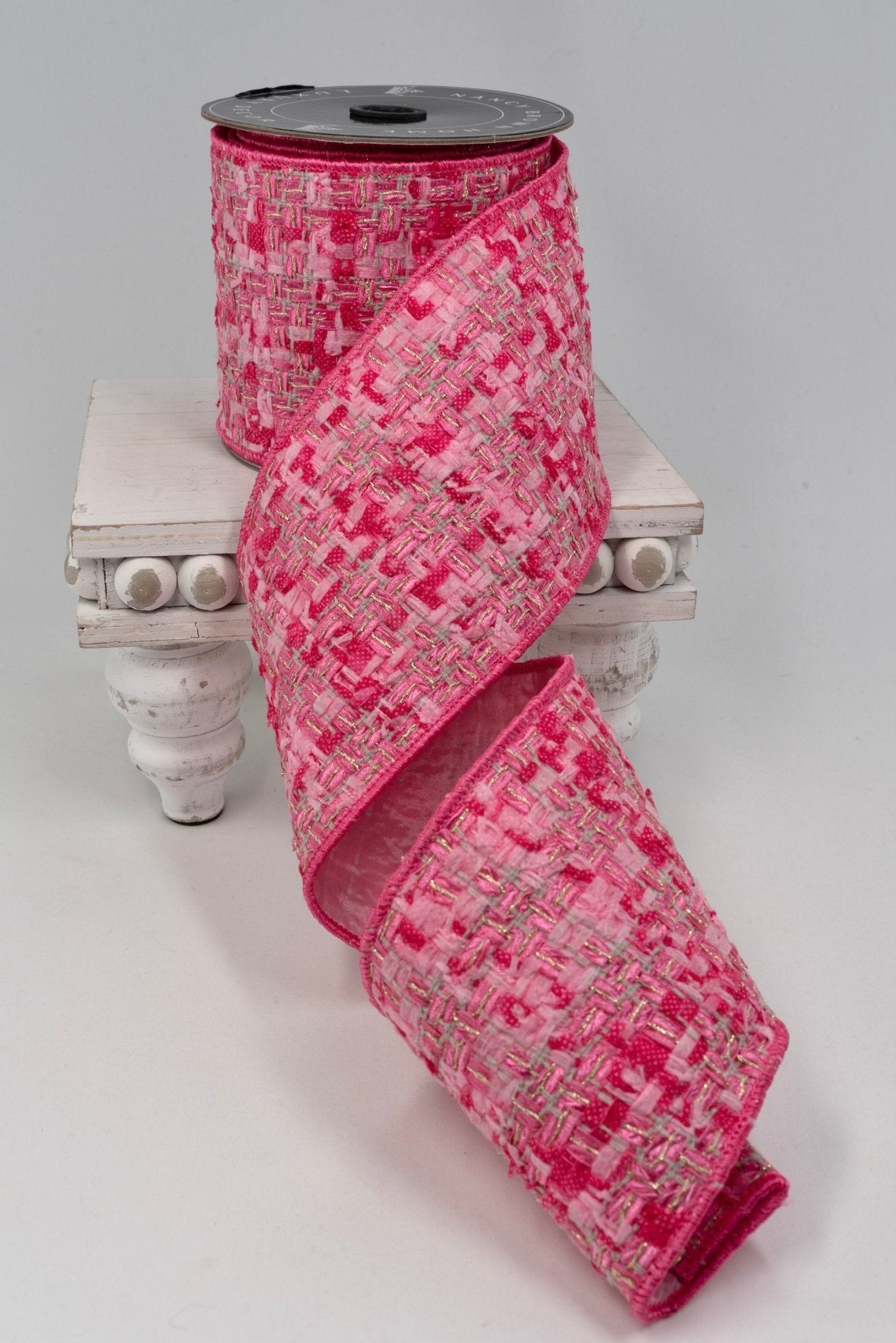 Pink Tweed Double Sided Wired Ribbon - 4