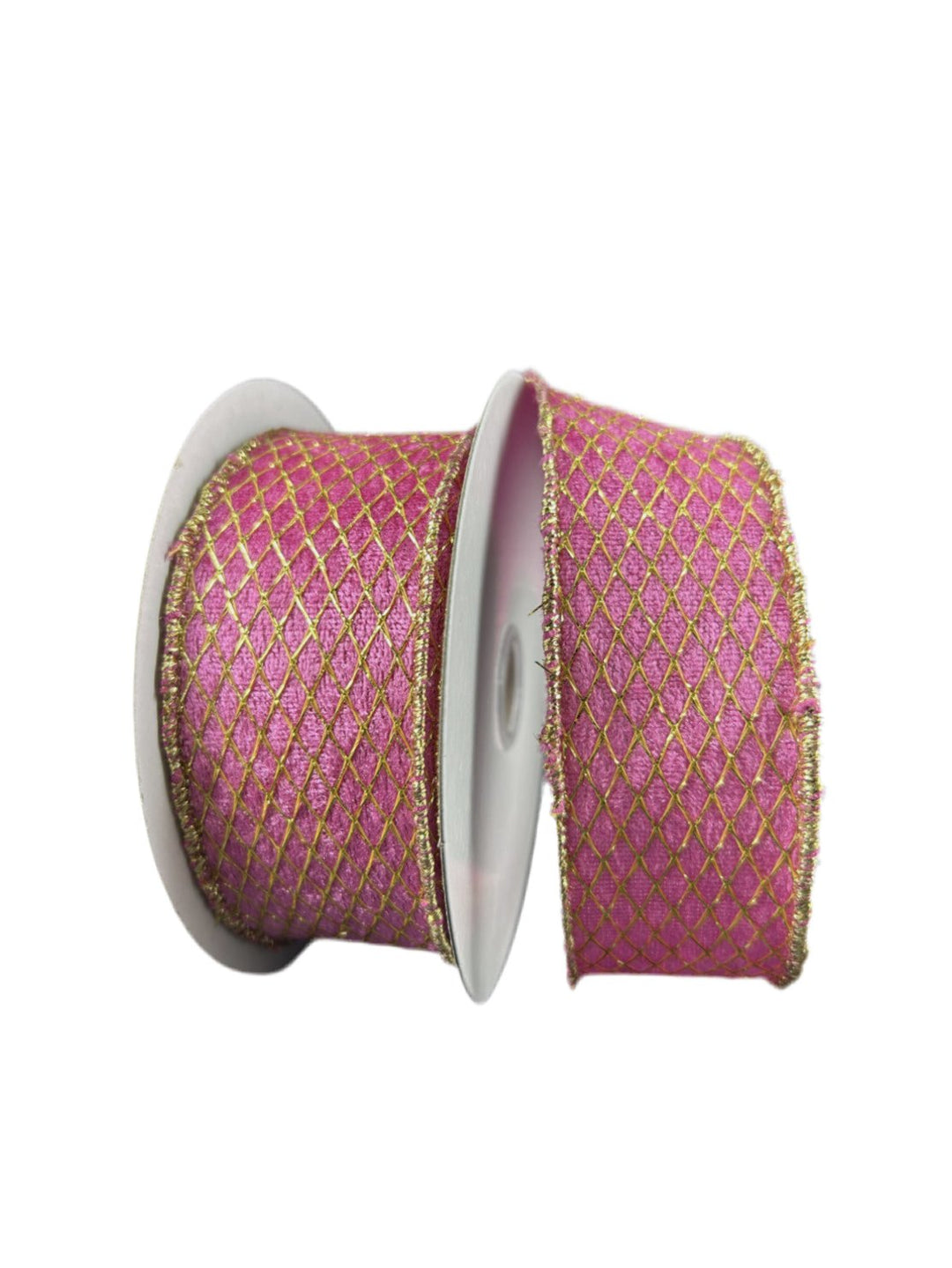 Pink velvet with gold net wired ribbon, 1.5" - Greenery MarketWired ribbon78489 - 09 - 28