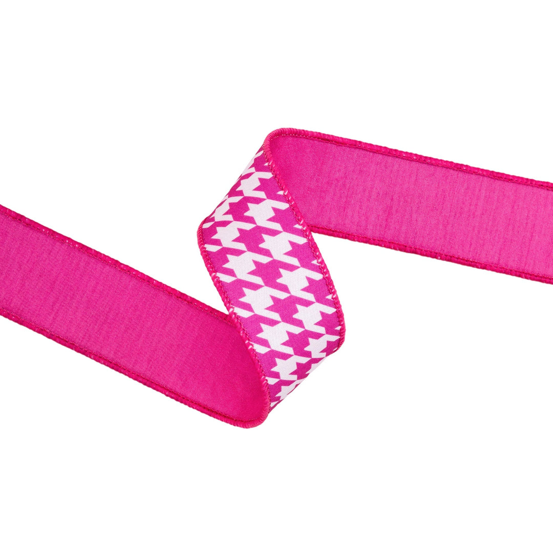 Pink & White Herringbone With Pink Backing Dupioni Wired Ribbon - 1.5" - Greenery MarketWired Ribbon9223W-1870-38E