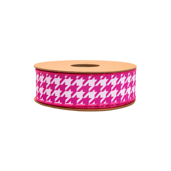 Pink & White Herringbone With Pink Backing Dupioni Wired Ribbon - 1.5" - Greenery MarketWired Ribbon9223W-1870-38E
