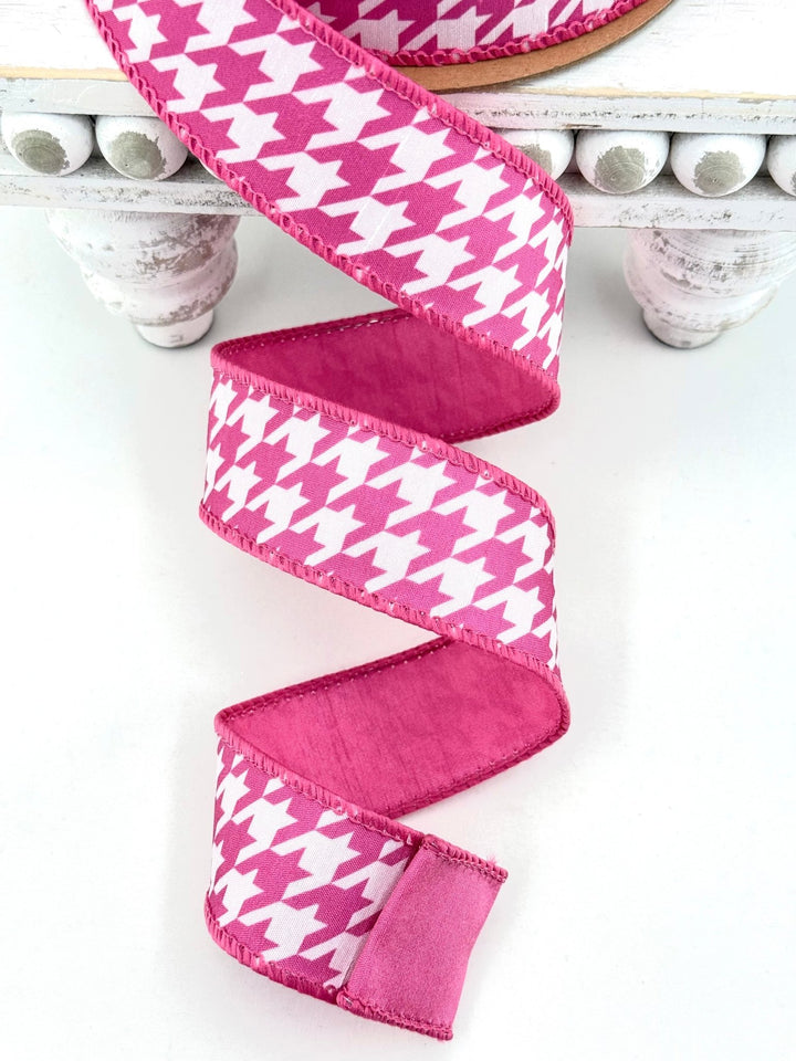 Pink & White Herringbone With Pink Backing Dupioni Wired Ribbon - 1.5" - Greenery MarketWired Ribbon9223W-1870-38E