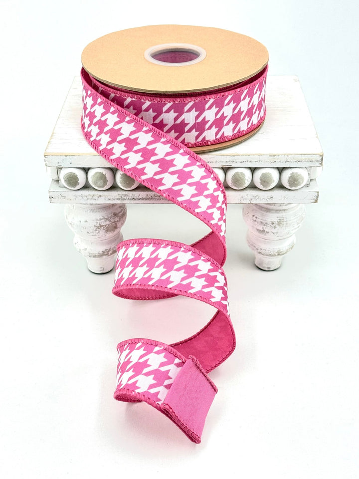 Pink & White Herringbone With Pink Backing Dupioni Wired Ribbon - 1.5" - Greenery MarketWired Ribbon9223W-1870-38E