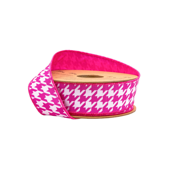 Pink & White Herringbone With Pink Backing Dupioni Wired Ribbon - 1.5" - Greenery MarketWired Ribbon9223W-1870-38E