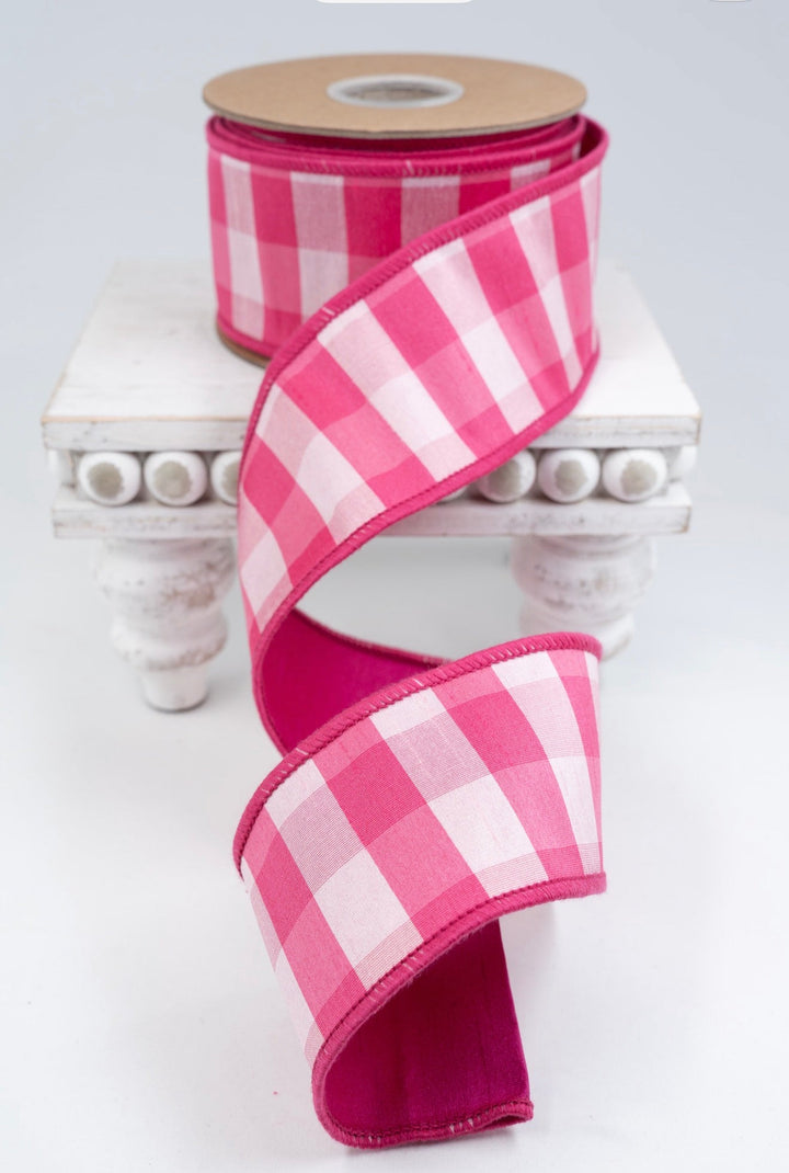 Pink & White Medium Check with Pink Backing Wired Ribbon - 2.5" - Greenery MarketWired Ribbon6928W-156-63E