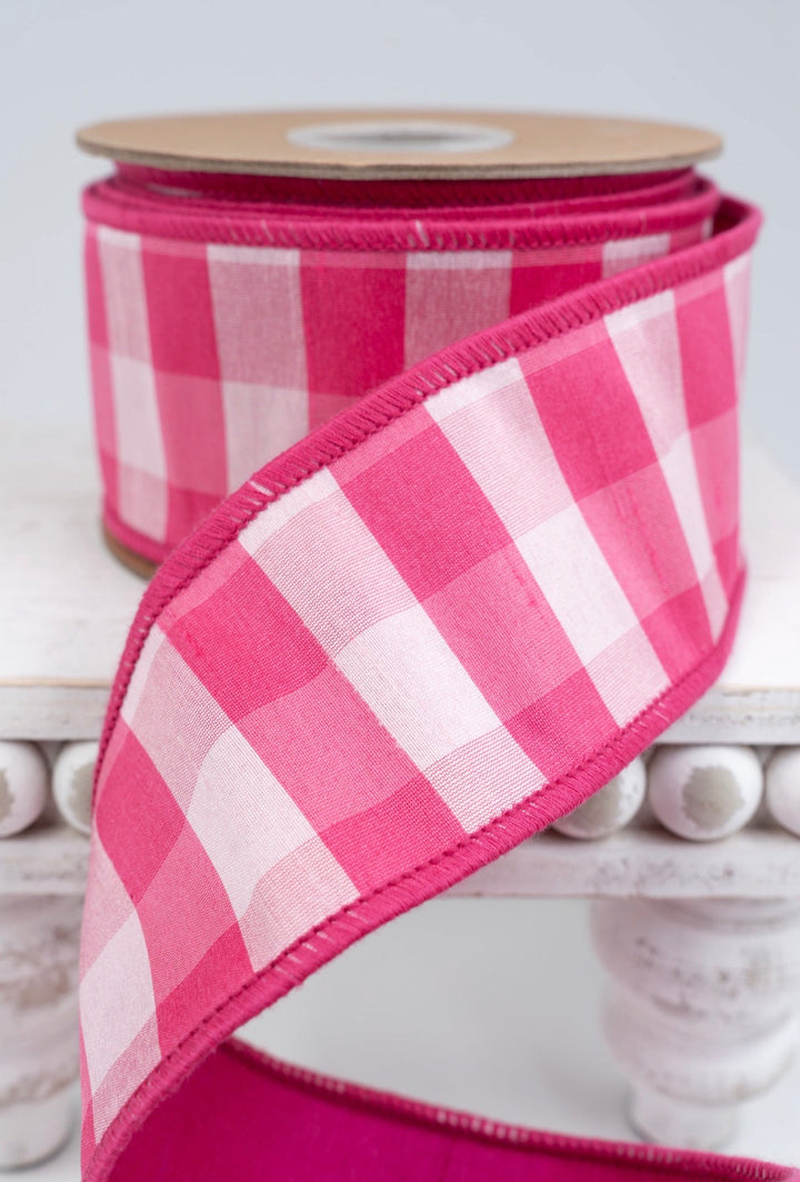Pink & White Medium Check with Pink Backing Wired Ribbon - 2.5" - Greenery MarketWired Ribbon6928W-156-63E