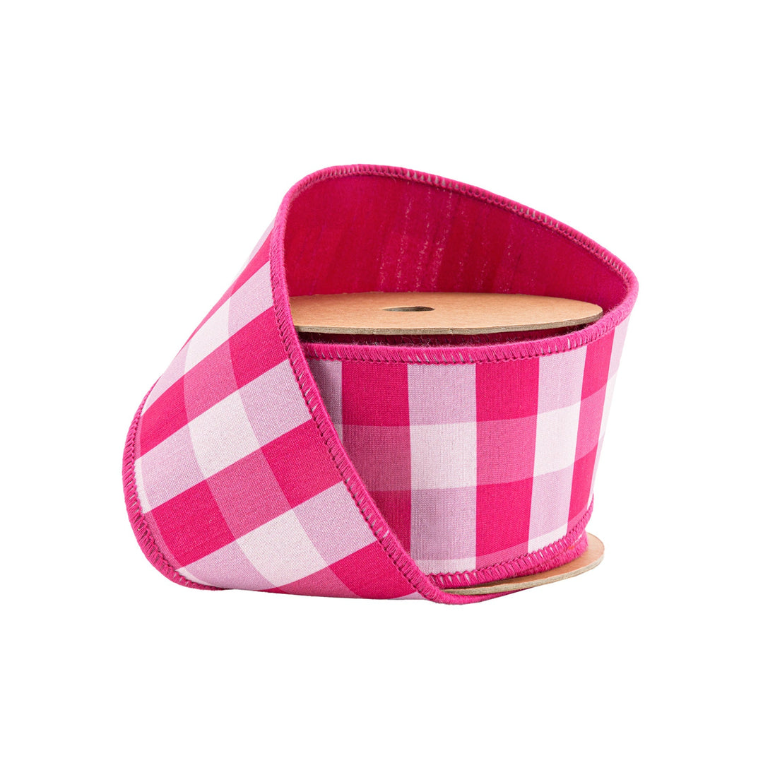 Pink & White Medium Check with Pink Backing Wired Ribbon - 2.5" - Greenery MarketWired Ribbon6928W-156-63E