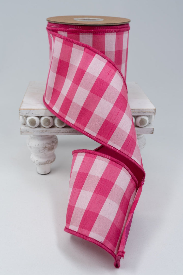 Pink & White Medium Check with Pink Backing Wired Ribbon - 4" - Greenery MarketWired Ribbon6928W-156-100E