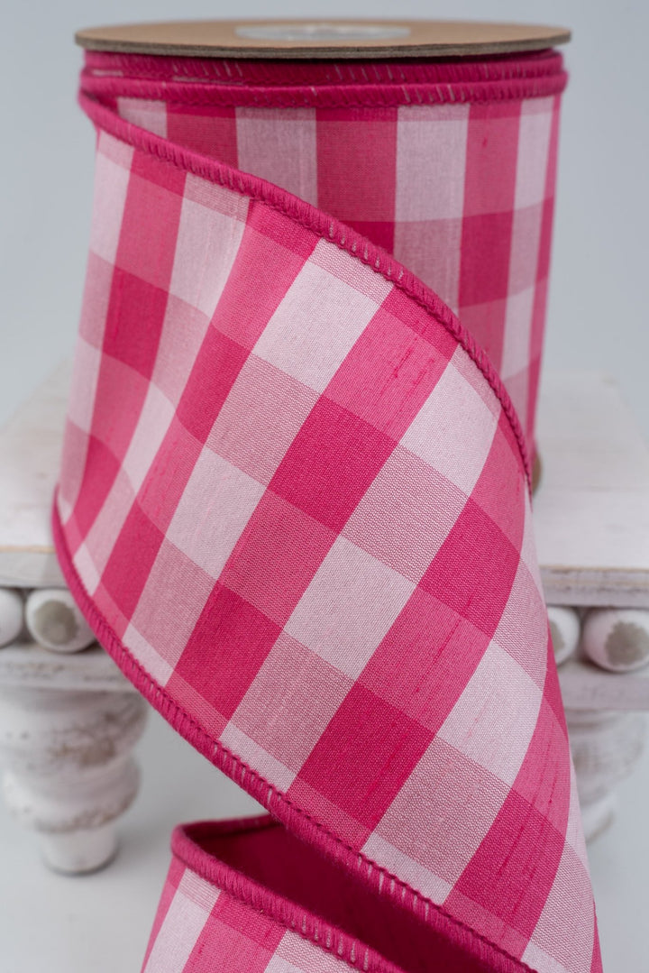 Pink & White Medium Check with Pink Backing Wired Ribbon - 4" - Greenery MarketWired Ribbon6928W-156-100E