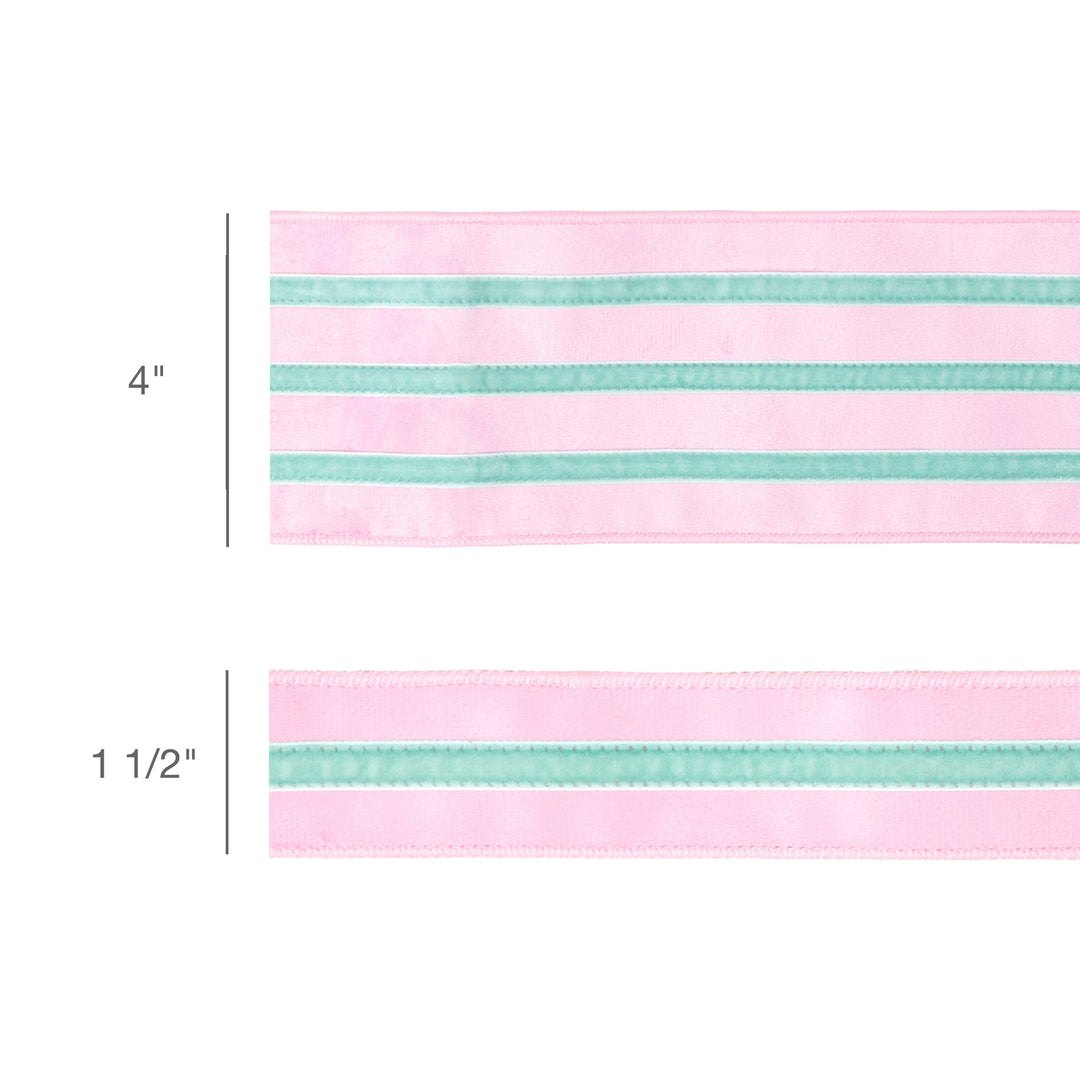 Pink With Blue Trim Wired Velvet Ribbon - 1.5" - Greenery MarketWired Ribbon7019W-150-38E