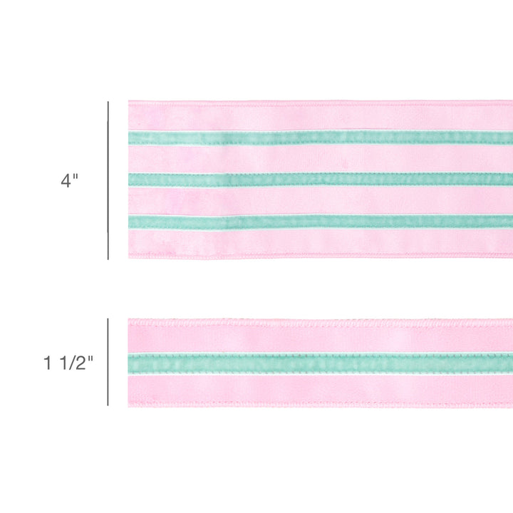 Pink With Blue Trim Wired Velvet Ribbon - 1.5" - Greenery MarketWired Ribbon7019W-150-38E