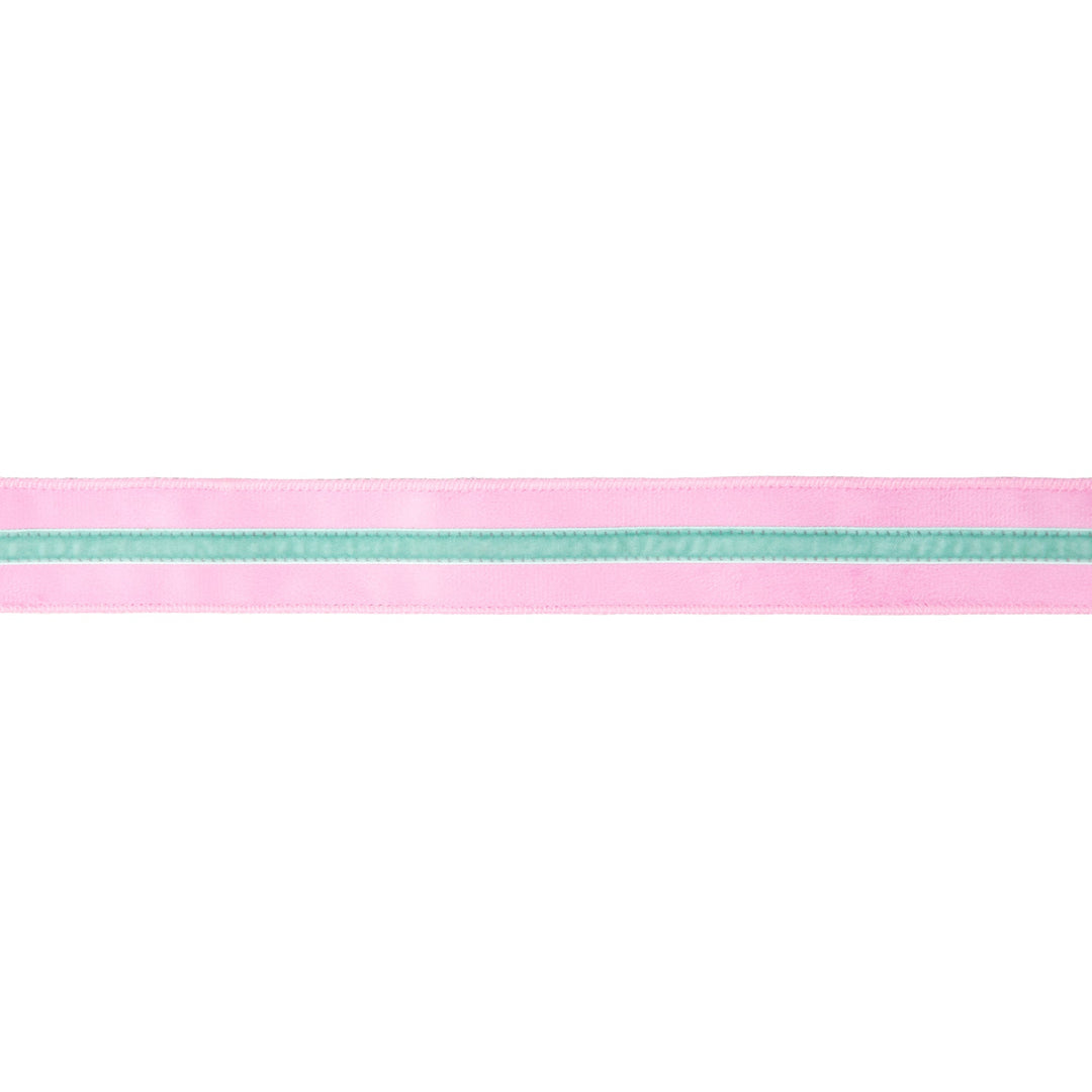 Pink With Blue Trim Wired Velvet Ribbon - 1.5" - Greenery MarketWired Ribbon7019W-150-38E