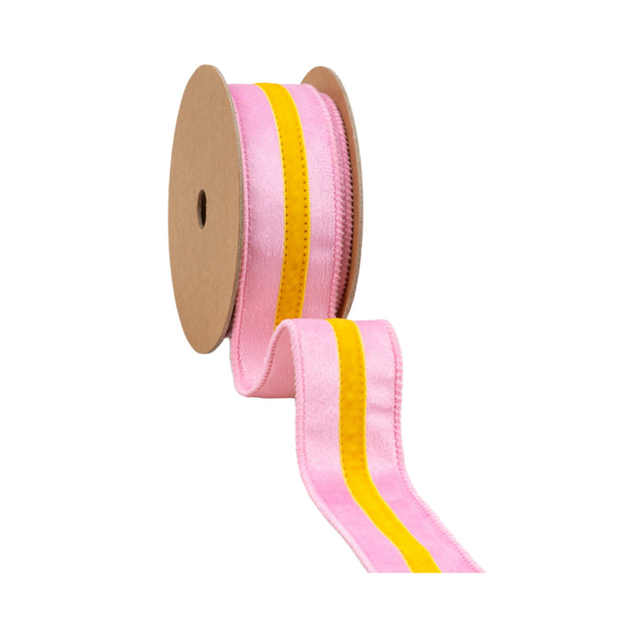 Pink With Yellow Trim Wired Velvet Ribbon - 1.5" - Greenery MarketWired Ribbon7022W-150-38E