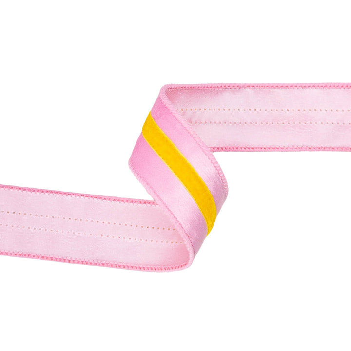 Pink With Yellow Trim Wired Velvet Ribbon - 1.5" - Greenery MarketWired Ribbon7022W-150-38E