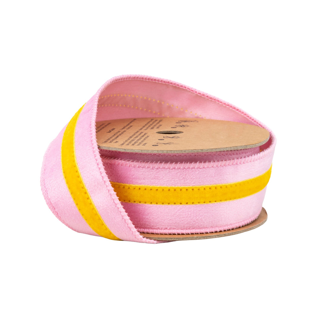 Pink With Yellow Trim Wired Velvet Ribbon - 1.5" - Greenery MarketWired Ribbon7022W-150-38E