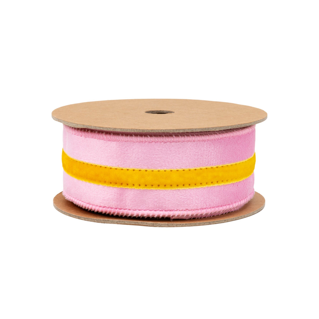 Pink With Yellow Trim Wired Velvet Ribbon - 1.5" - Greenery MarketWired Ribbon7022W-150-38E