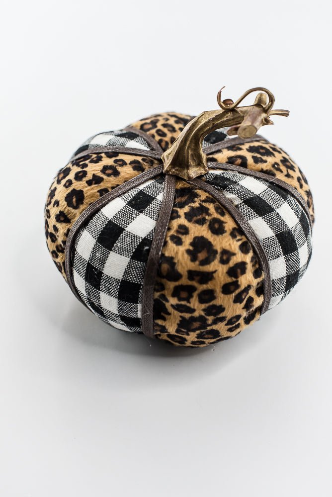 Plaid and cheetah fabric pumpkin - Greenery MarketPumpkins56701MIX