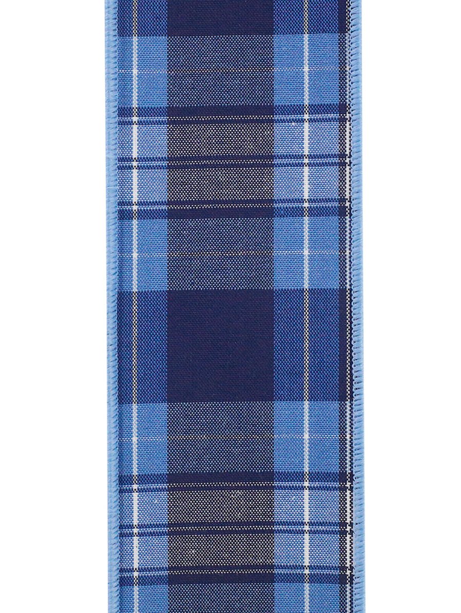 Plaid Ocean Blue Wired Ribnon – Greenery Market