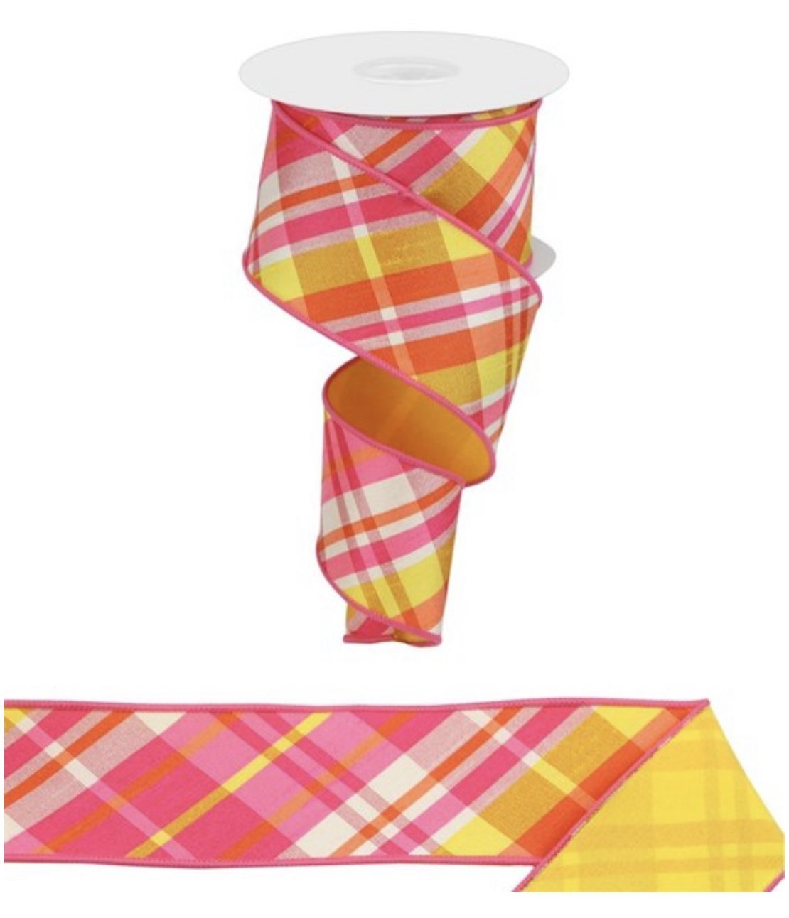 plaid pink and yellow with fused back 2.5” wired ribbon - Greenery MarketWired ribbonRGX005192