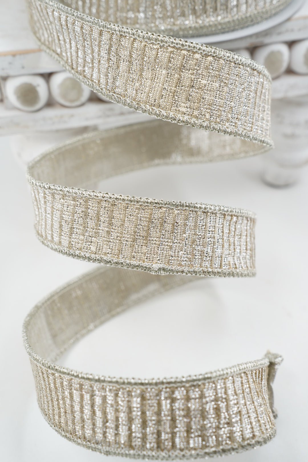Platinum 1” pleated metallic farrisilk wired ribbon - Greenery MarketRibbons & TrimRk437-51
